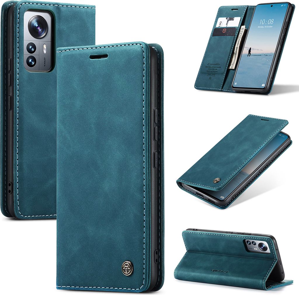 Xiaomi 12 Lite Hülle, Retro Kunstledertasche mit Standfunktion Schutzhülle für Xiaomi 12 Lite Blau