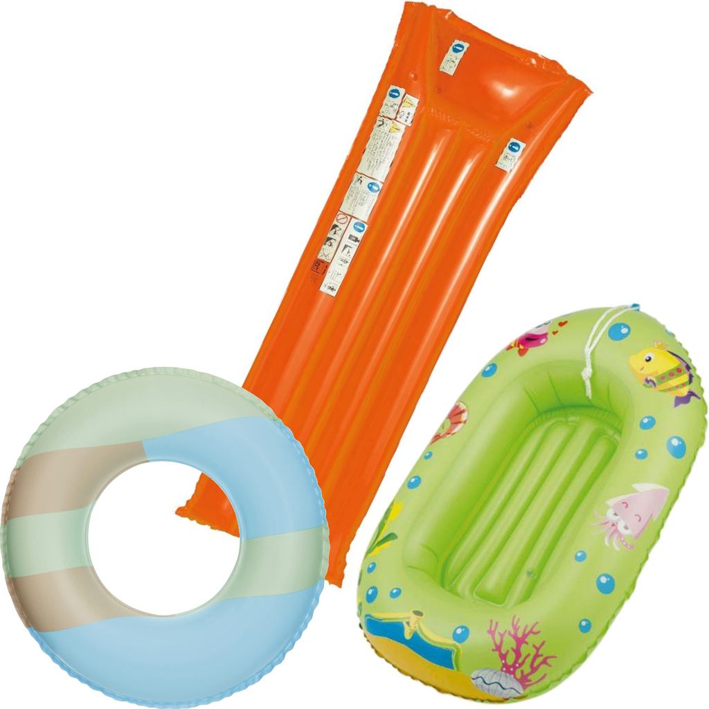Wehncke - Kinderbade-Set (Schwimmring, Kinderboot, Luftmatratze) orange