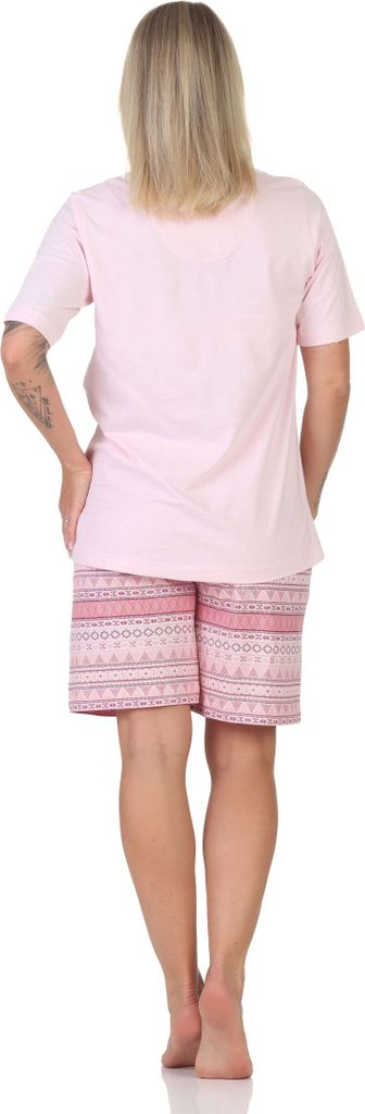 Normann Damen kurzarm Schlafanzug Shorty Pyjama im Ethnolook - auch in Übergrössen ; rosa2 , 44