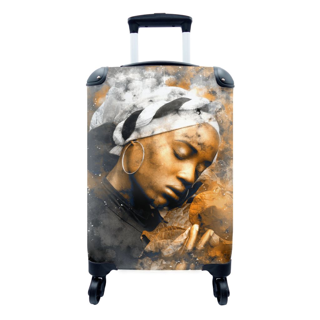 MuchoWow Koffer Handgepäck Trolley Rollkoffer Kleine Reisekoffer mit 4 Rollen - Frau - Abstrakt - Kopftuch - Cabin Size < 55x40x23 cm & 55x40x20...