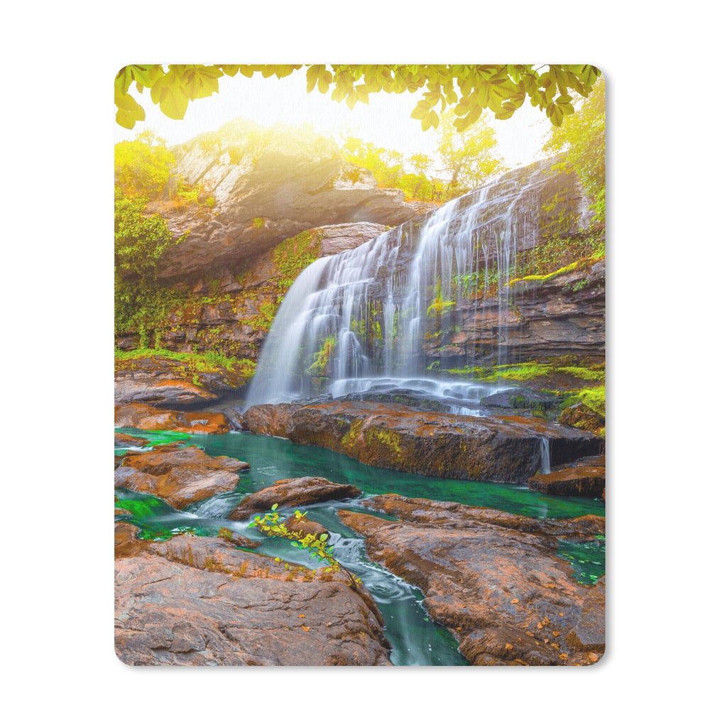MuchoWow Mauspad Mousepad Natur - Wasserfall - Pflanzen - Bäume - Sonne 19x23 cm - Mousepads - Maus Mat - Pad - Mausunterlage - Mauspads - Spielen