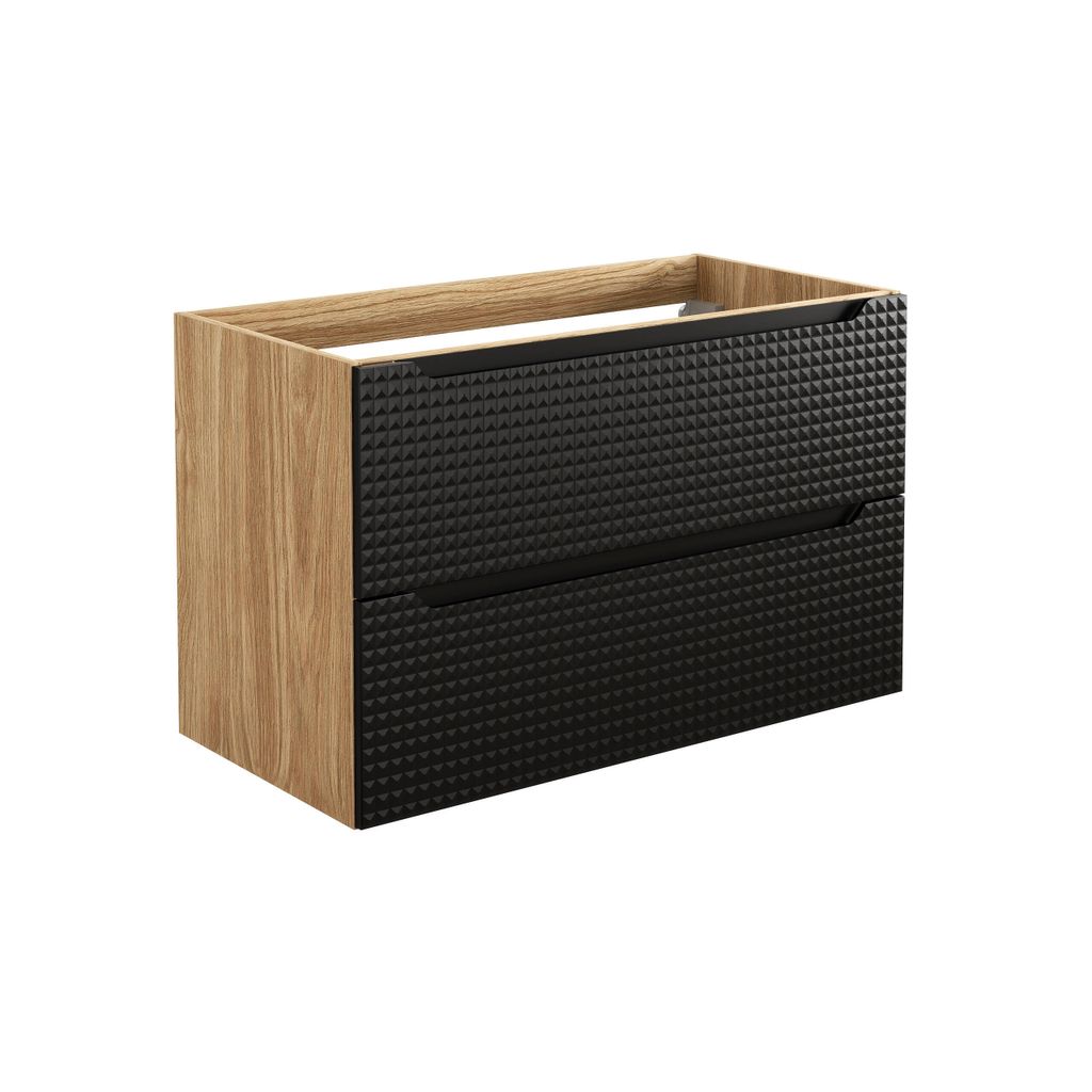 Badezimmerschrank 90 Cm, Eiche Schwarz, 2 Schubladen Für Waschbecken, 3D