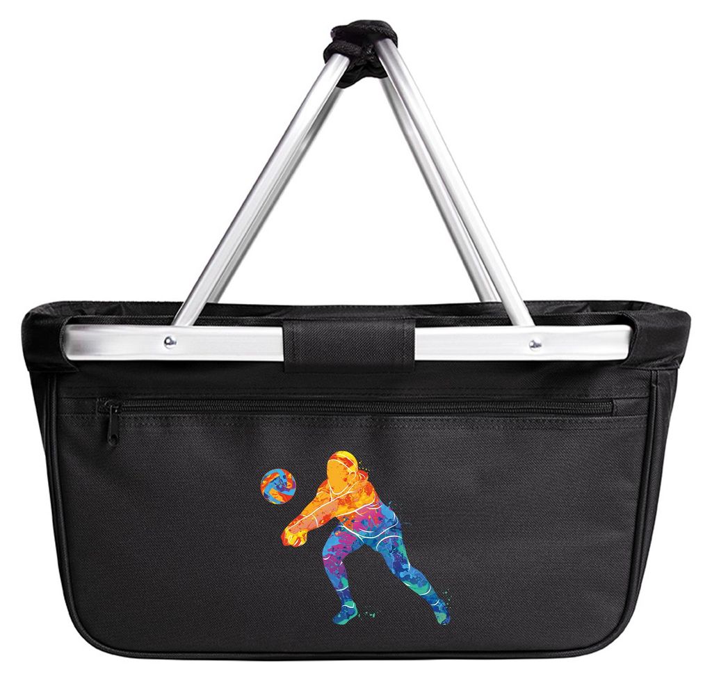 Huuraa Einkaufskorb Volleyballerin bunte Silhouette 20 Liter Black faltbarer Tragekorb Geschenkidee