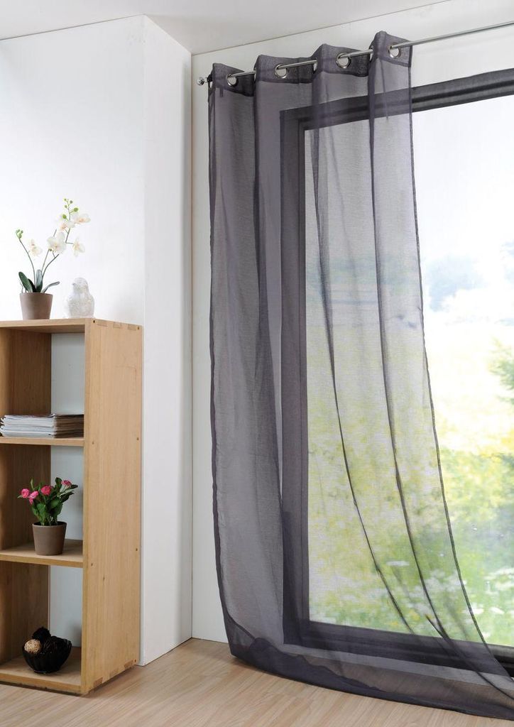 Fertiggardine Ösengardine einfarbig Voile Struktur anthrazit 135x260cm