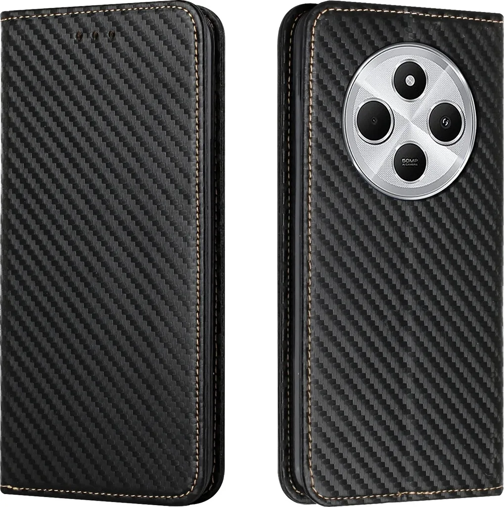Xiaomi Redmi Note 14 5G Cover a Libro: Carbonio & Pelle Antiurto
