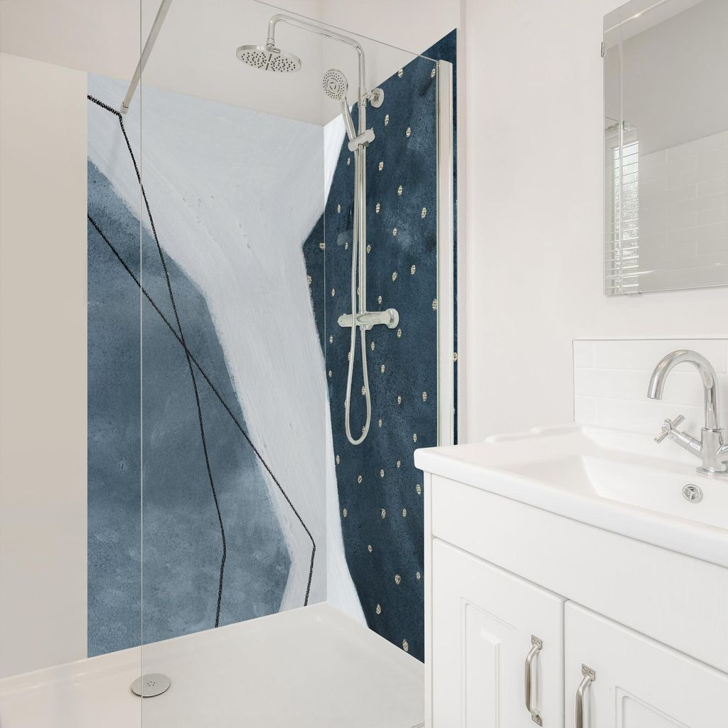 Duschrückwand originell selbstklebend - 0.35 mm Wandpaneel wasserfest Design blau Abstrakt Badrückwand fugenlos Smart matt 110x210 cm
