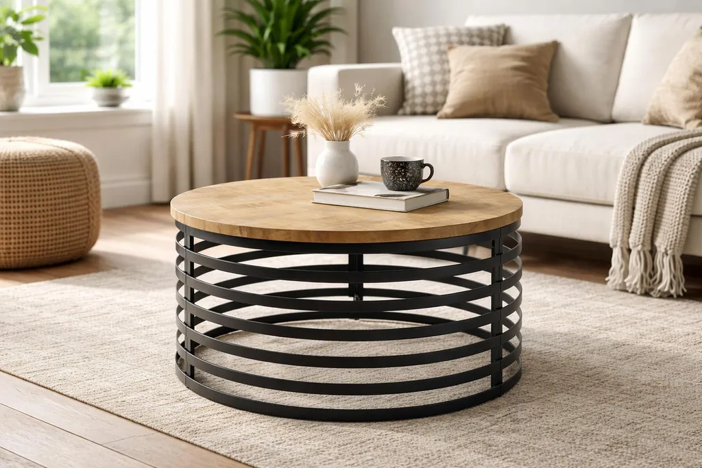 Table de salon Marly manguier naturel et cadre métal noir 80x40