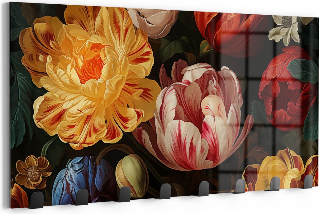 DEQORI Kleiderhaken Glas 60x30 cm 'Blütenpracht des Barock' Wand Garderobe beschreibbar Paneel