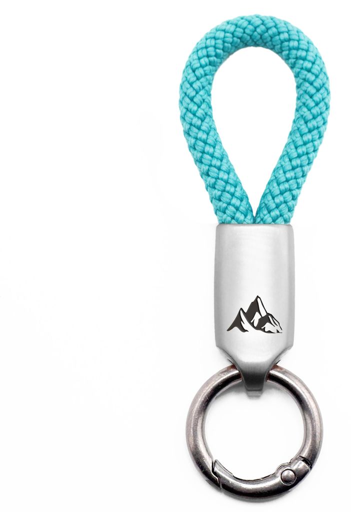GIPFELWELLE Handgemachter Edelstahl Schlüssel Anhänger mit Gravur Kette Ring Paracord 6 mm Segeltau, Damen Herren, Berg, Karibik, Silber