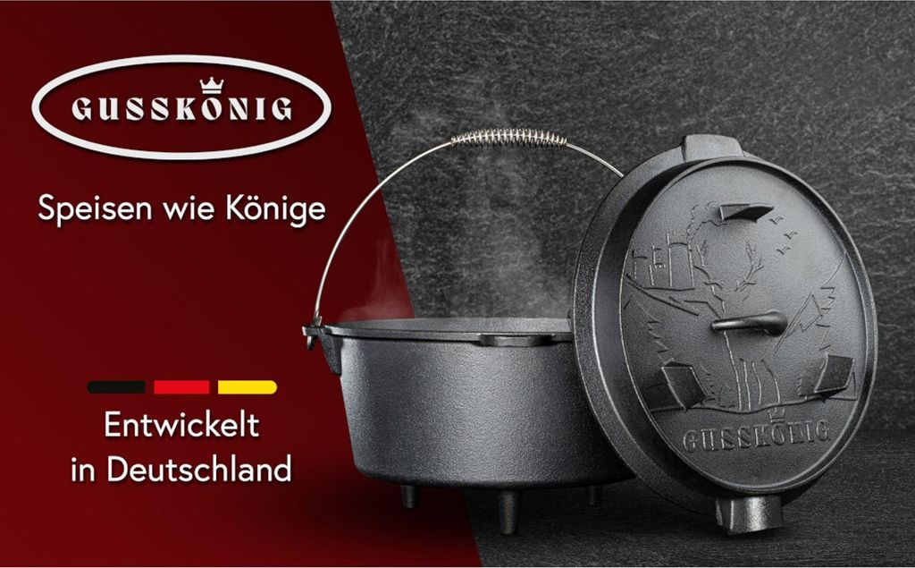 Gusskönig Dutch Oven 4,5 l mit Füßen mit 2in1 Deckelheber Produktbild 