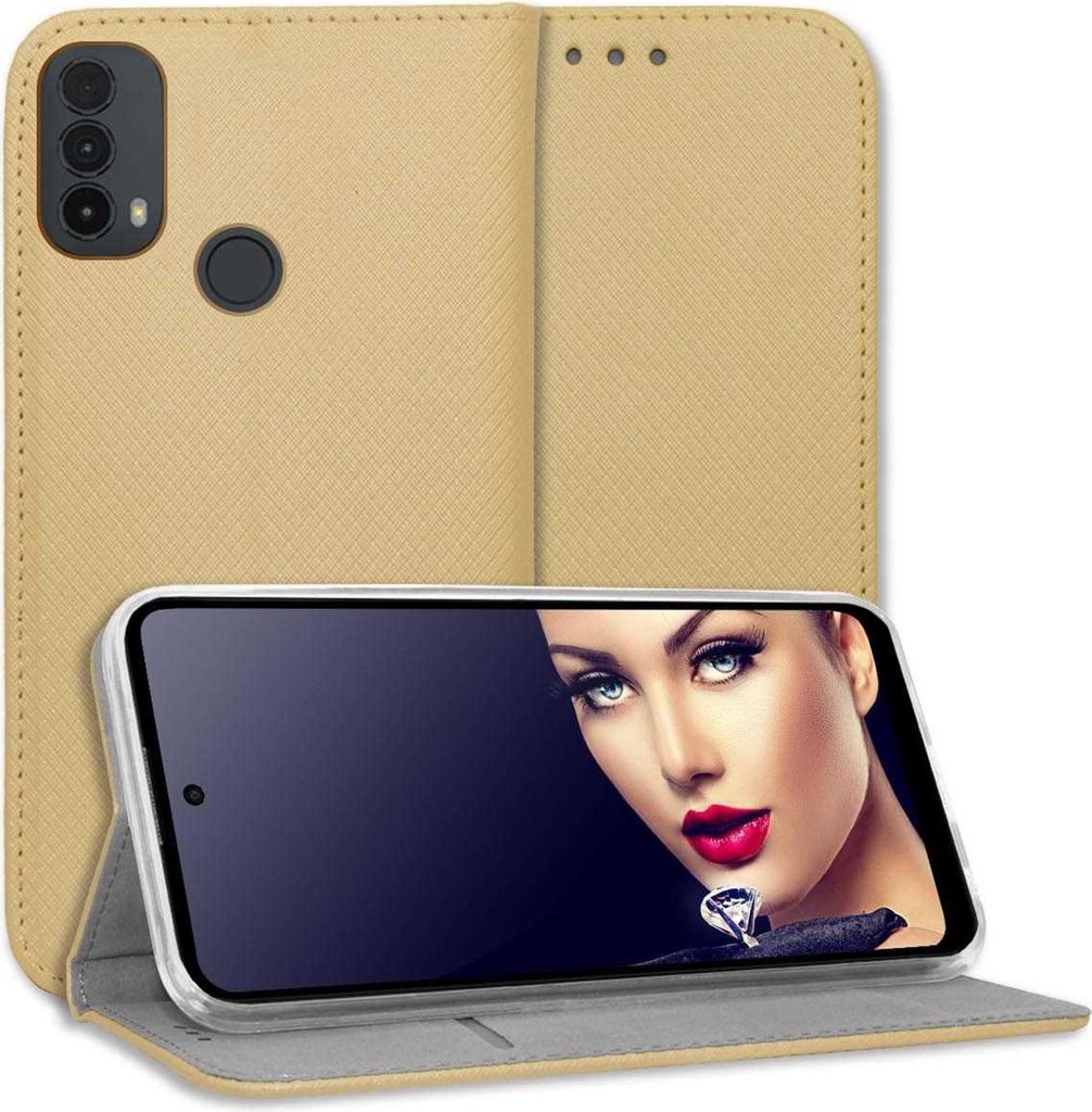 Bookstyle Schutzhülle Klapphülle Schutztasche Etui Cover für Motorola Moto E30, Moto E40 (6.5'') - Gold
