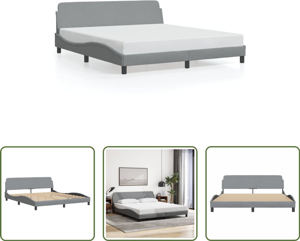 The Living Store Bettgestell mit Kopfteil Hellgrau 180x200 cm Stoff
