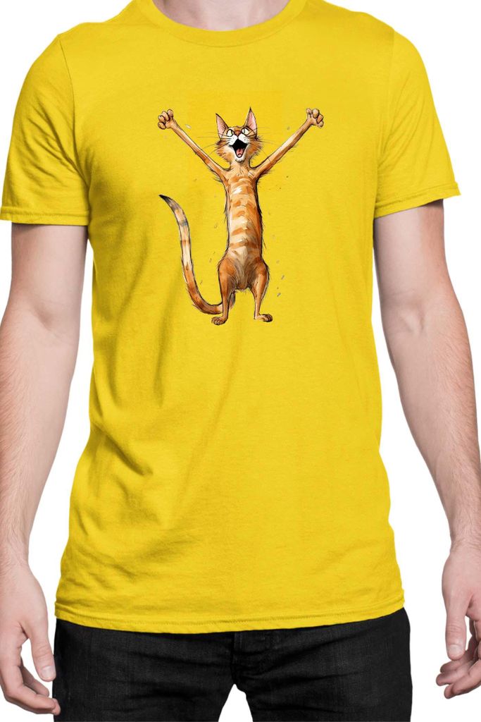 Herren T-Shirt Funny Cats Breeds Happy Cat Breed Cat, Man 2XL / Gelb