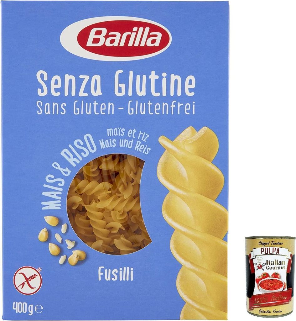 10x Barilla Fusilli 400g senza Glutine Glutenfrei pasta nudeln aus Reis und Mais + Italian Gourmet polpa 400g