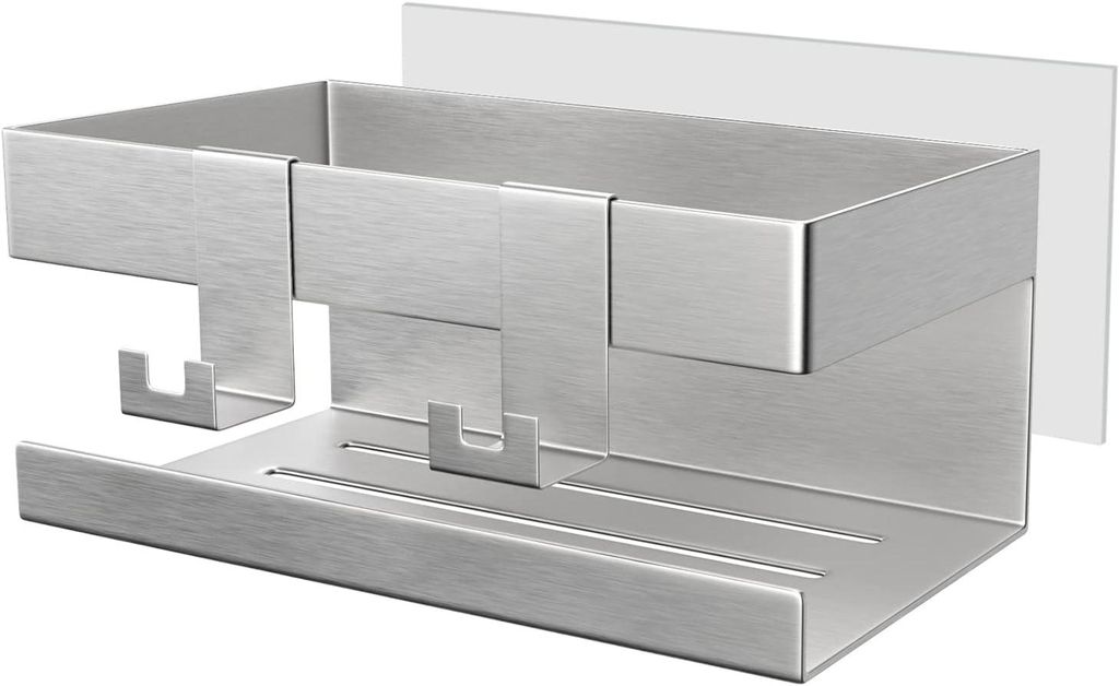 Duschablage ohne Bohren, Badezimmer-Seifenschale, selbstklebender Dusch-Seifenhalter, Edelstahl-Aufbewahrungs-Duschzubehör mit 2 Haken, rostfreier...