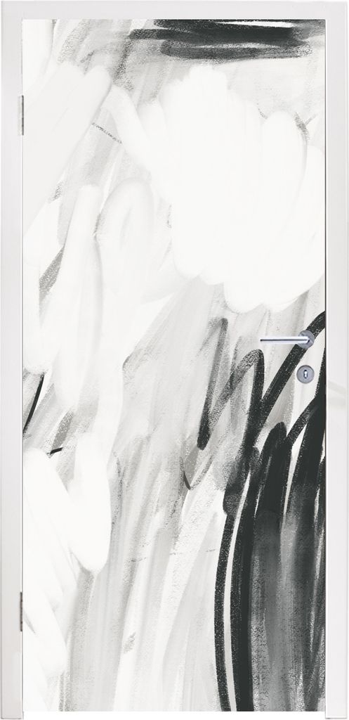 MuchoWow Türtapete Selbstklebende Türfolie Kunst - Schwarz - Weiß - Abstrakt 90x205 cm Türposter Türaufkleber Klebefolie Türklebefolie - T...
