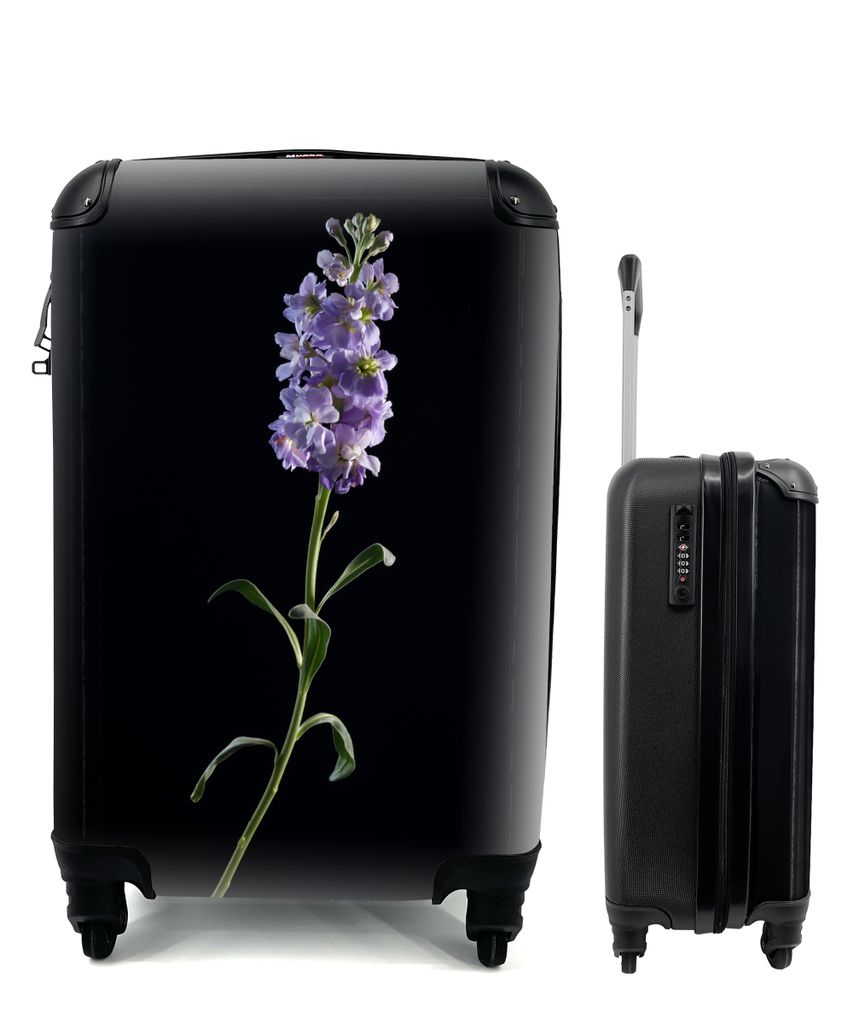 MuchoWow Koffer Handgepäck Trolley Rollkoffer Kleine Reisekoffer mit 4 Rollen - Ein Veilchen auf schwarzem Hintergrund - Cabin Size < 55x40x23 c...