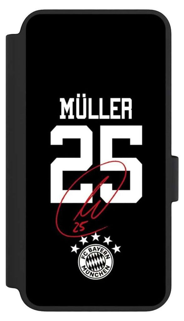 NIVOCASE Klapphülle für Samsung Galaxy S23 Handyhülle aus Kunst Leder NIVOflip schwarz FC Bayern München FCB Thomas Müller