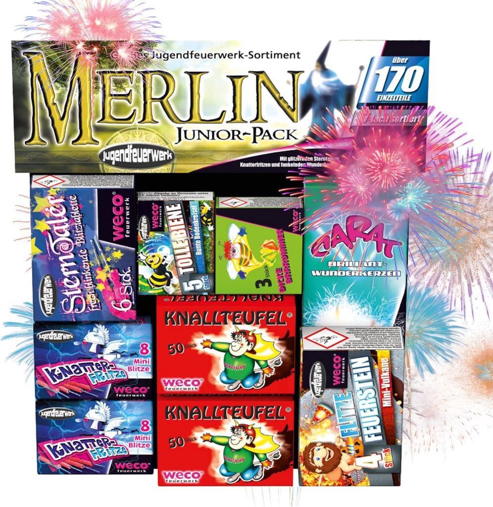 Neujahrs-Set 2026 – sorgt für unvergessliche Silvesterfeiern mit Silvesterartikeln, Wunderkerzen und Knallerbsen (Merlin)