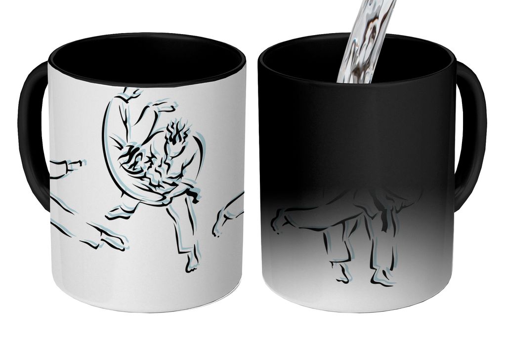 KitchenYeah Zauber Tasse Zaubertasse Magic Eine Illustration von drei verschiedenen Situationen im Judo 350 ml Farbwechsel Becher Geschenk Gesche...