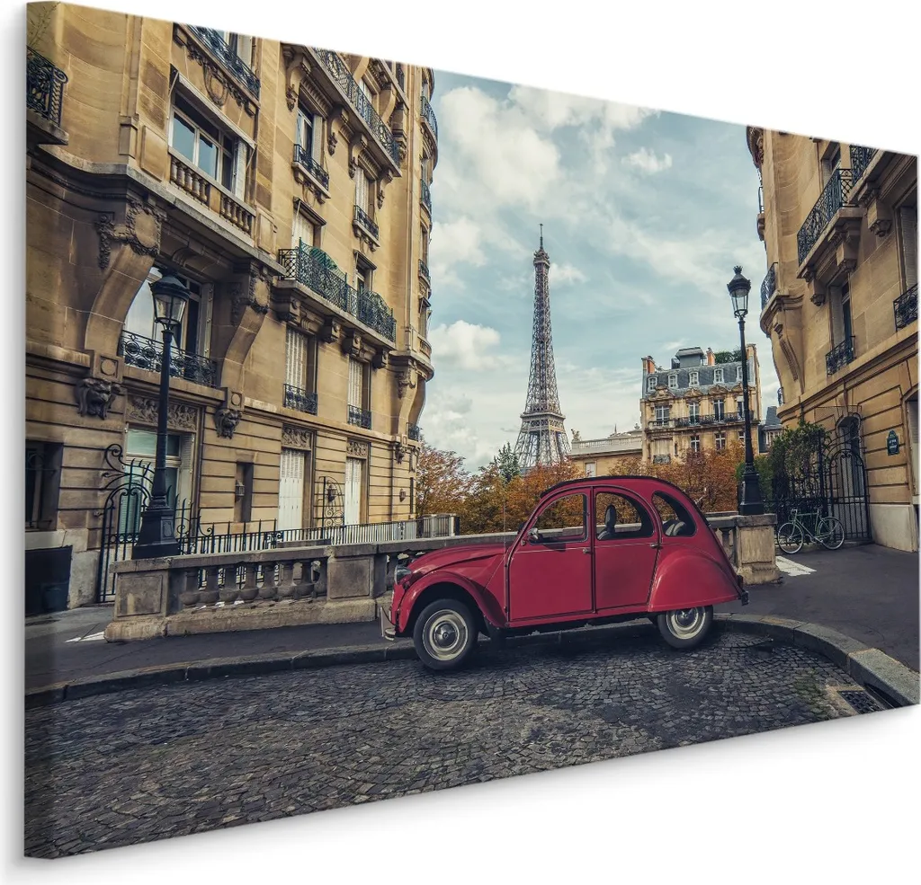 Carta da Parati Tela 90x60 XXL Parigi Torre Eiffel e Auto Vintage