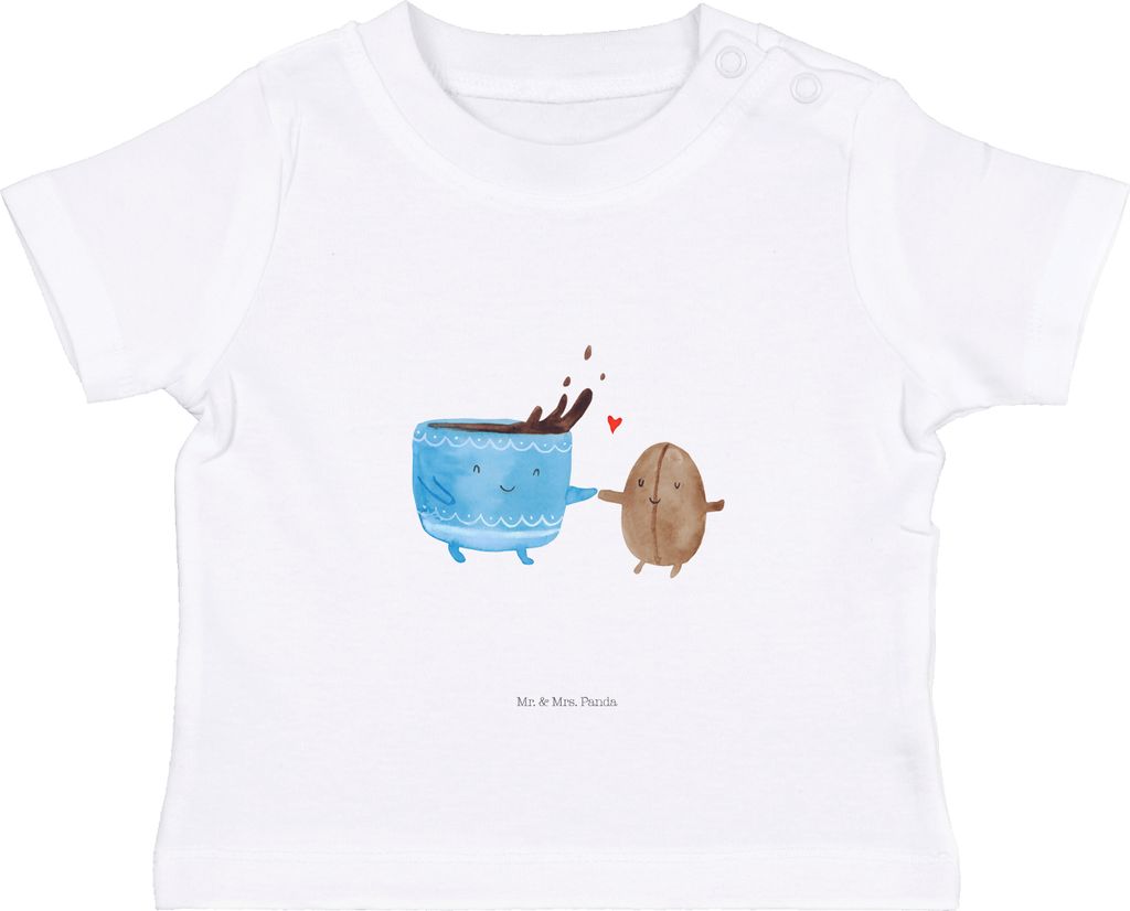 Mr. & Mrs. Panda Babyshirt Kaffee Bohne 0. - 6. Monat - Weiß - Geschenk, Baby Kurzarmshirt, T-Shirt, Kleinkind Shirt, Öko, Genuss, Zufriedenheit,...