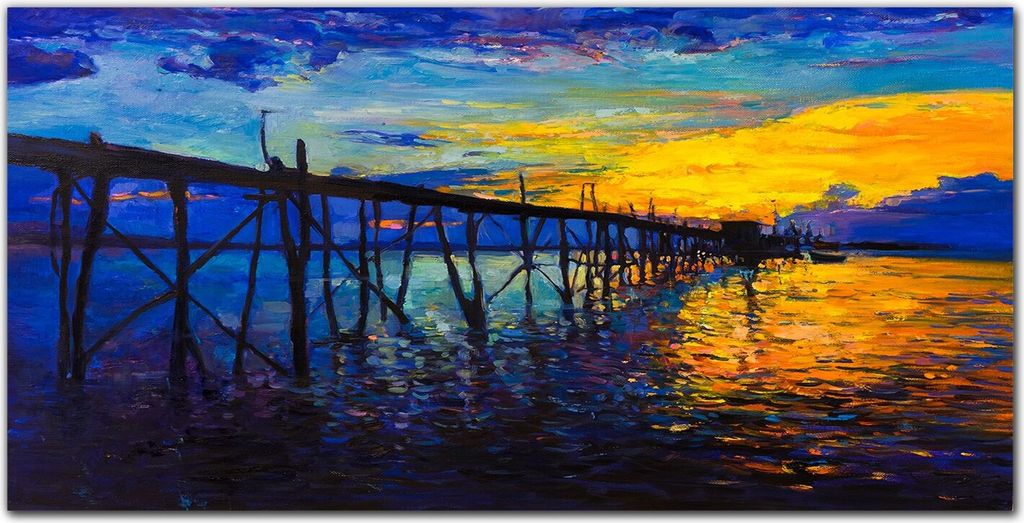 Coloray Bild aus Acryl 100 cm x 50 cm - Wohnzimmer Acrylblock mit Bild Wanddekoration Gehärtetes Acryl Dekoration Küche - Pier Sonnenuntergang
