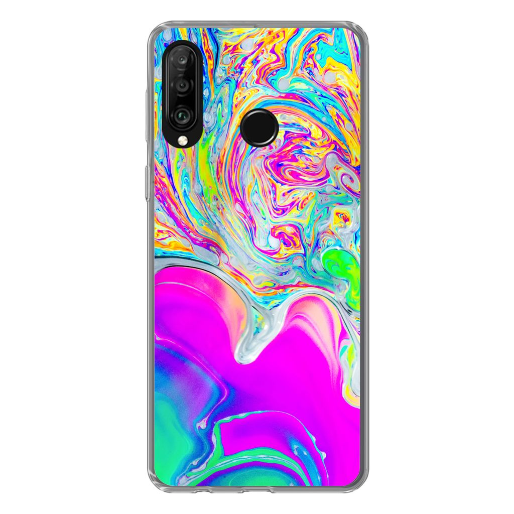 MuchoWow Handyhülle Schutzhülle Hülle für Huawei P30 Lite Kunst - Farben - Psychedelisch Silikon Softcase Handy Hülle - Handyhülle