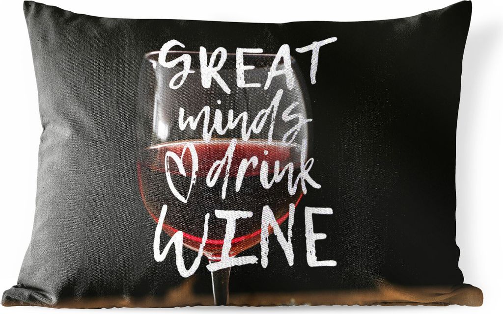 MuchoWow Outdoor Kissen - Weinzitat "Große Geister trinken Wein" mit einem Weinglas - 60x40 cm - Wetterfest - Lounge Kissen - Zierkissen - Kisse...