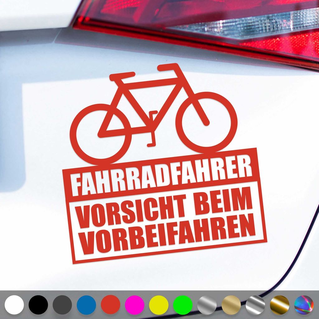 PantherPixel Fahrradfahrer Aufkleber Vorsicht Beim Vorbeifahren Sticker Auto Geschenkidee Farbe Rot
