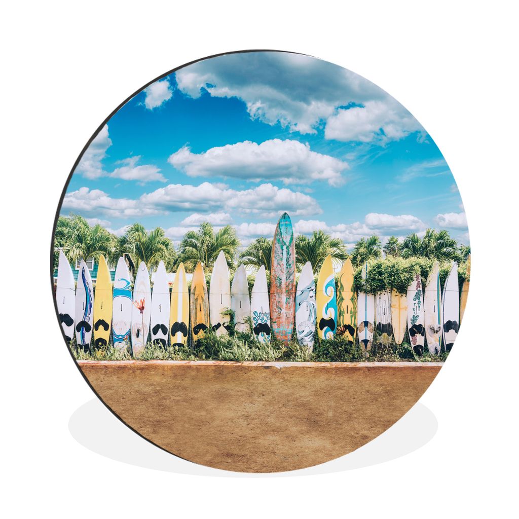 MuchoWow Aluminium Wandkreis Surfbretter in einer Reihe Ø 30 cm Wanddeko Modern Wohnzimmer - Wand Bild - Wohnzimmer - Runde Bilder - Alubilder -...