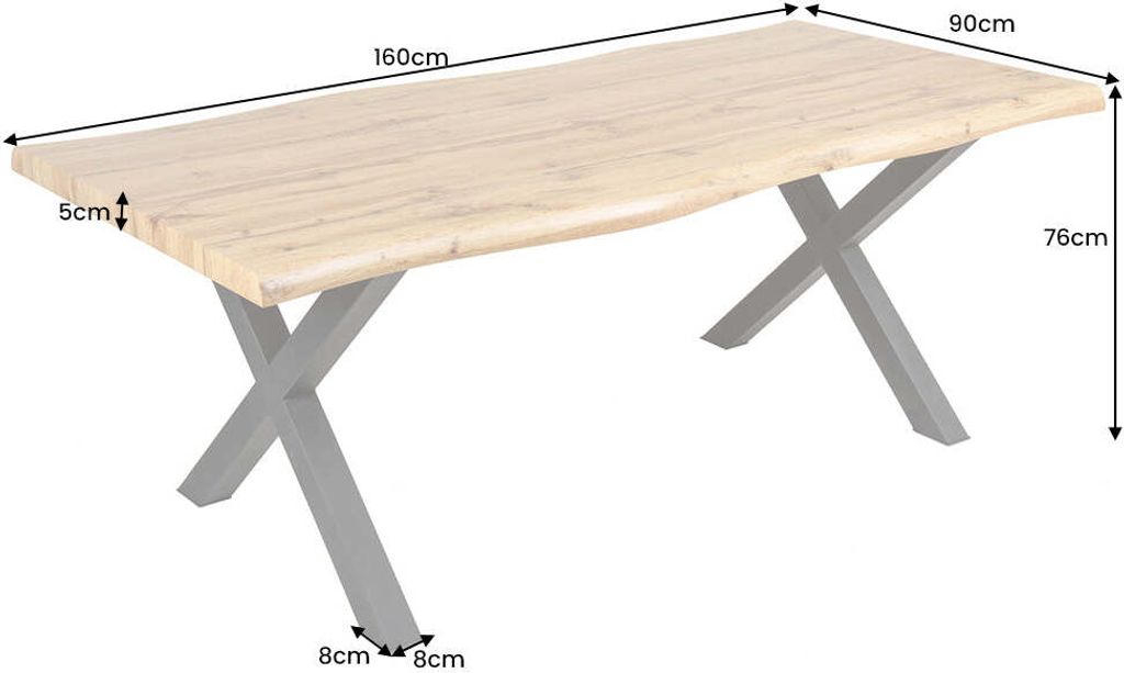 Esstisch WILD 160cm Tischplatte 50mm X-Beine Wildeiche Produktbild 