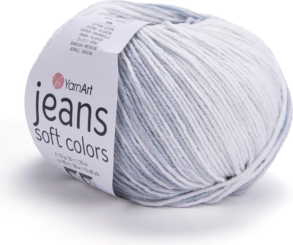 YarnArt Jeans Soft Colors Garn, 160m, 50g, Weich & Vielseitig für Amigurumi, 55% Baumwolle, Bunt