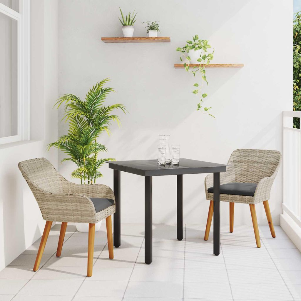Maison Exclusive - Garten Essgruppe mit Kissen 3 pcs Hellgrau Poly-Rattan