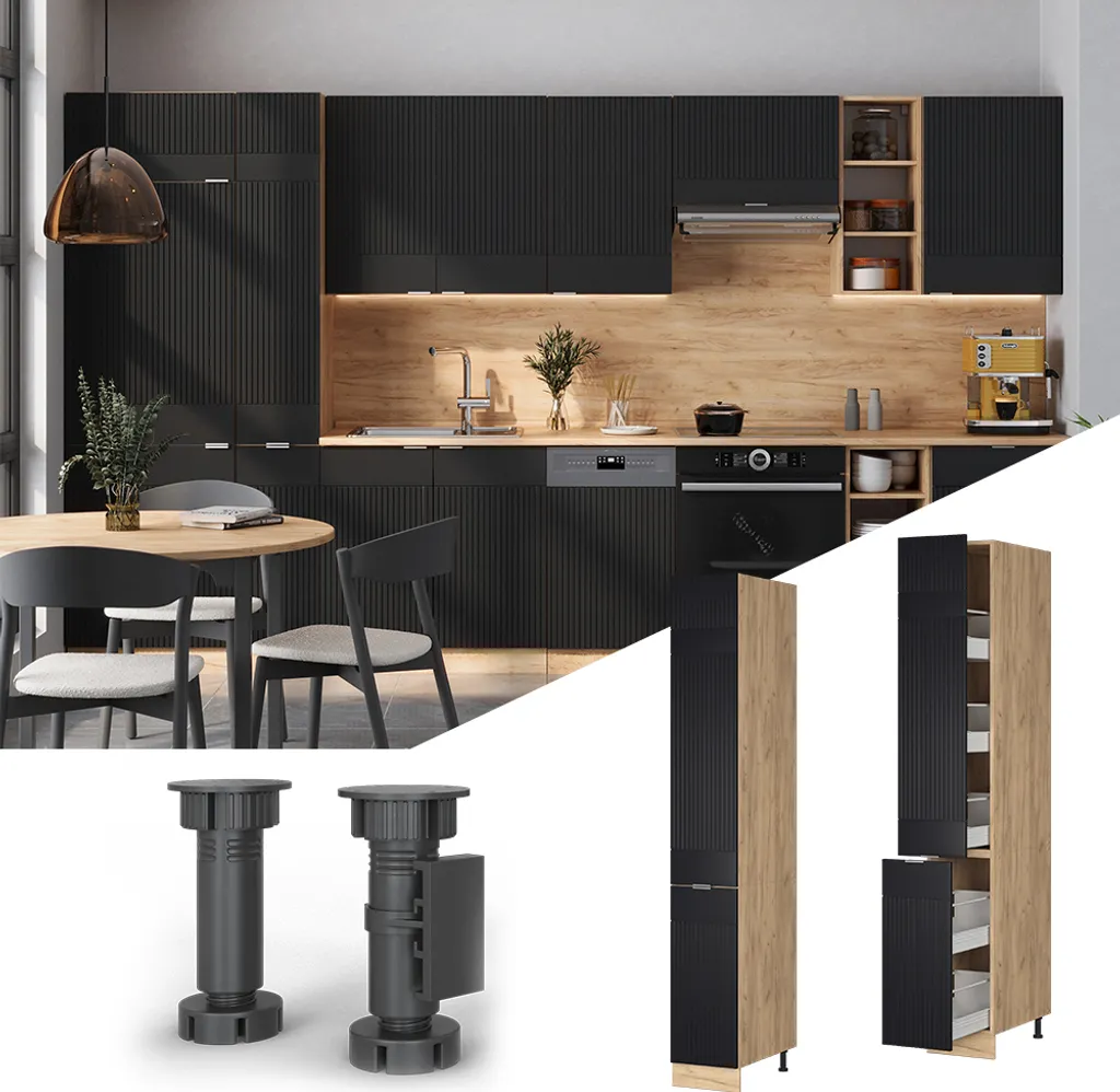 Meuble haut de cuisine 30cm noir rayé Vicco Fame-Line design moderne