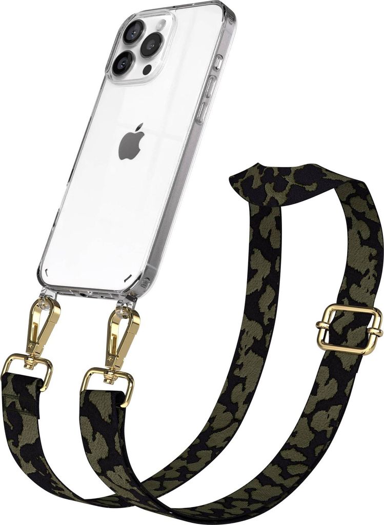 EAZY CASE Handykette - Verstellbarer Trageriemen kompatibel mit Apple iPhone 16 Pro Max, Handykordel mit transparenter Silikon-Hülle, Karabiner Go...
