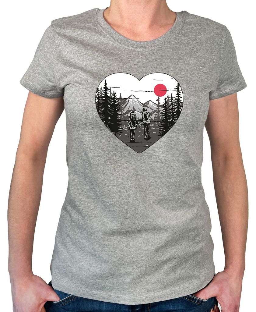 Huuraa Damen T-Shirt Paar wandert Herz L Sport Grey Bio Baumwolle Fairtrade Damenshirt Geschenkidee