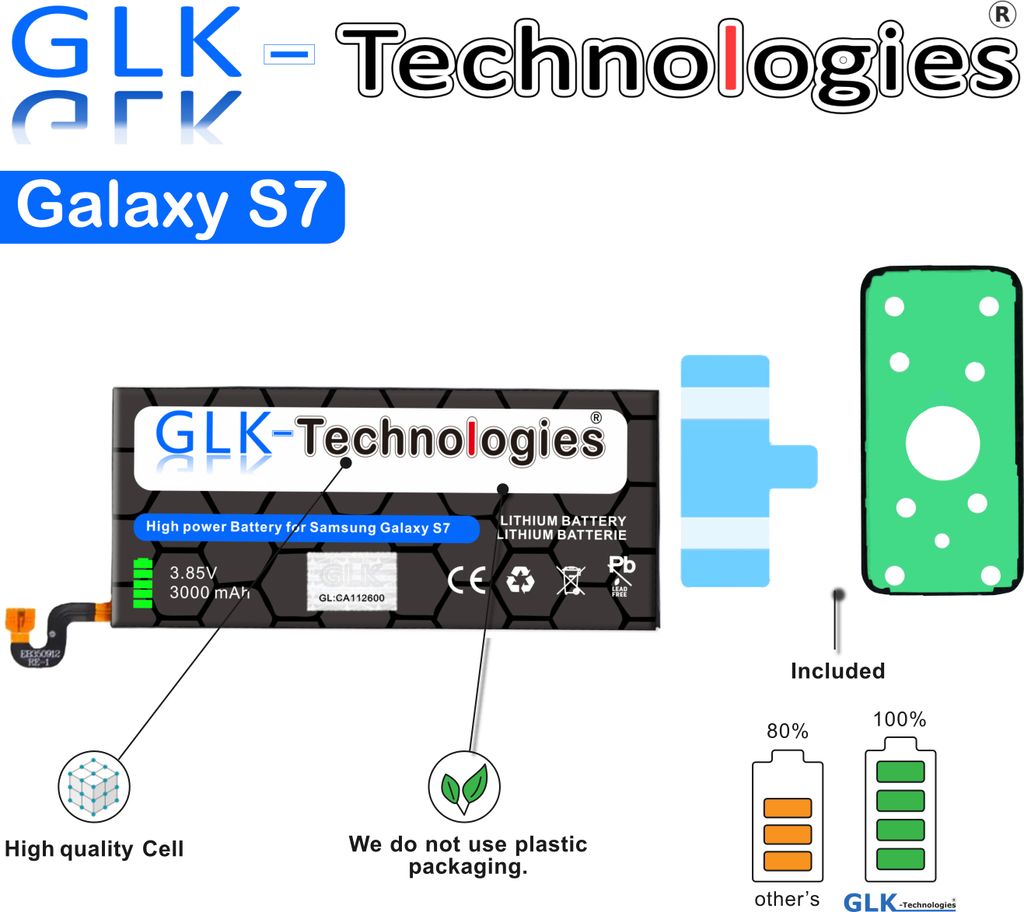 GLK Akku für Samsung Galaxy S7 S 7 SM-G930F EB-BG930ABE Accu Batterie Ohne Set