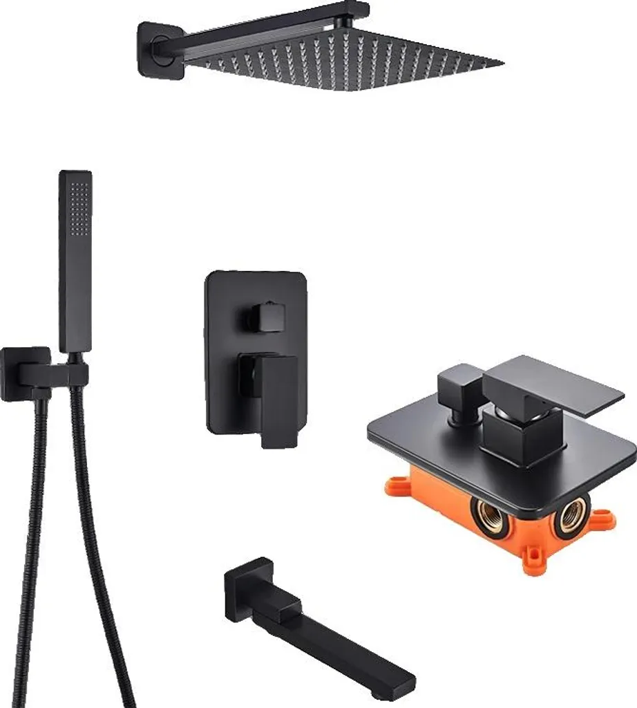 Set de robinetterie de douche noire moderne 30cm Modèle Alpha X7