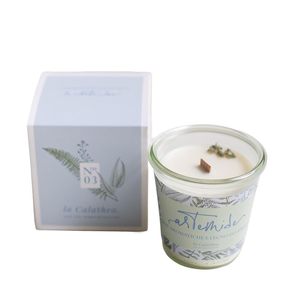 La Calathea - Duftkerze aus Sojawachs vegan - Aromatische Kräuter und Zypresse - Handgefertigt in Italien - ca 40 Stunden Brenndauer