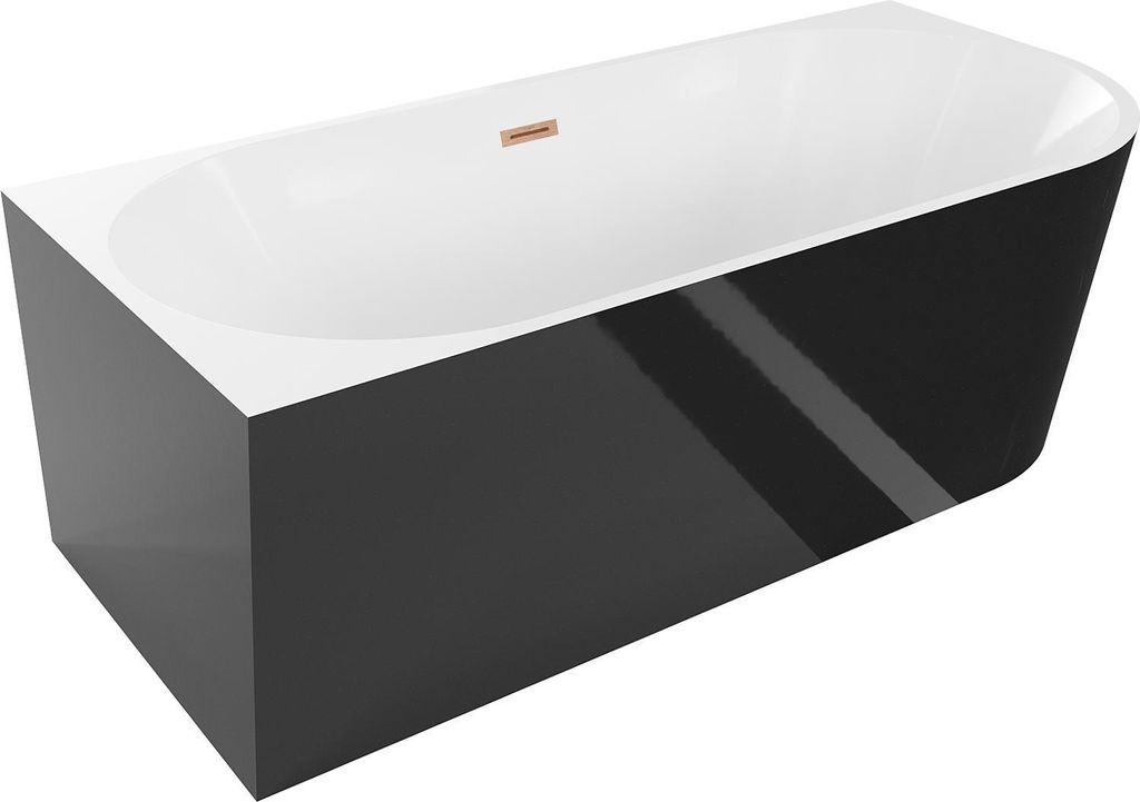 Mexen Mia freistehende Eckbadewanne links 140 x 75 cm, weiß/schwarz, Überlauf gebürstetes Kupfer - 52691407575L-65