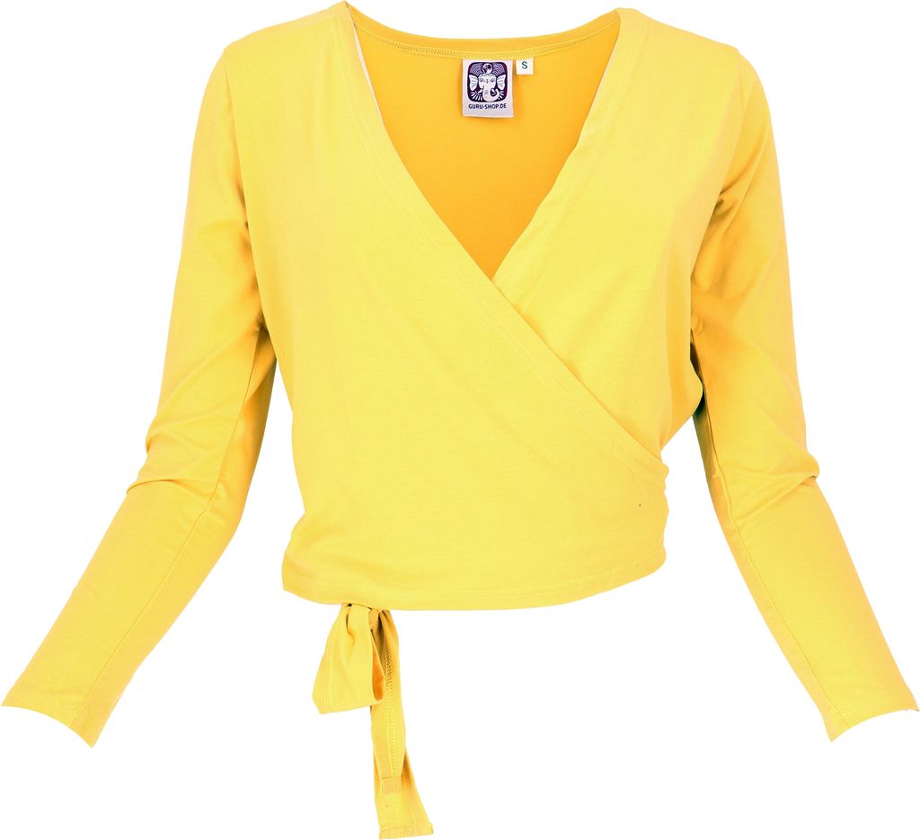 Yoga Langarmshirt, Bio Baumwolle Wickelshirt, Tanzshirt - Raps, Damen, Gelb, Elasthan,Baumwolle(Bio),Lycocell, Größe: XL