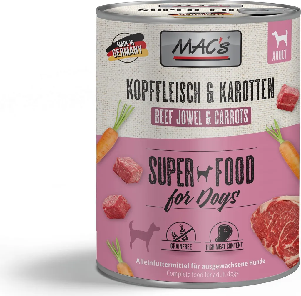 MAC's Dog Pâtée Sans Céréales Viande de Tête et Carottes - Riche en Viande