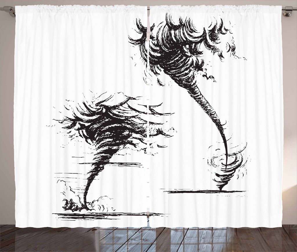ABAKUHAUS Tornado Rustikaler Vorhang, Hurricane in Sketch Stil, Wohnzimmer Universalband Gardinen mit Schlaufen und Haken, 280 x 245 cm, Schwarz un...