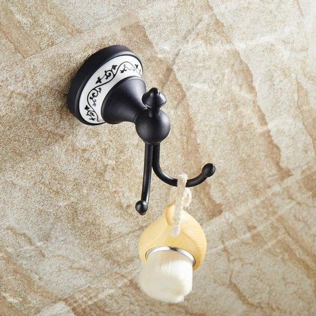 Crochet de salle de bain noir en laiton massif - Finition anti-trace