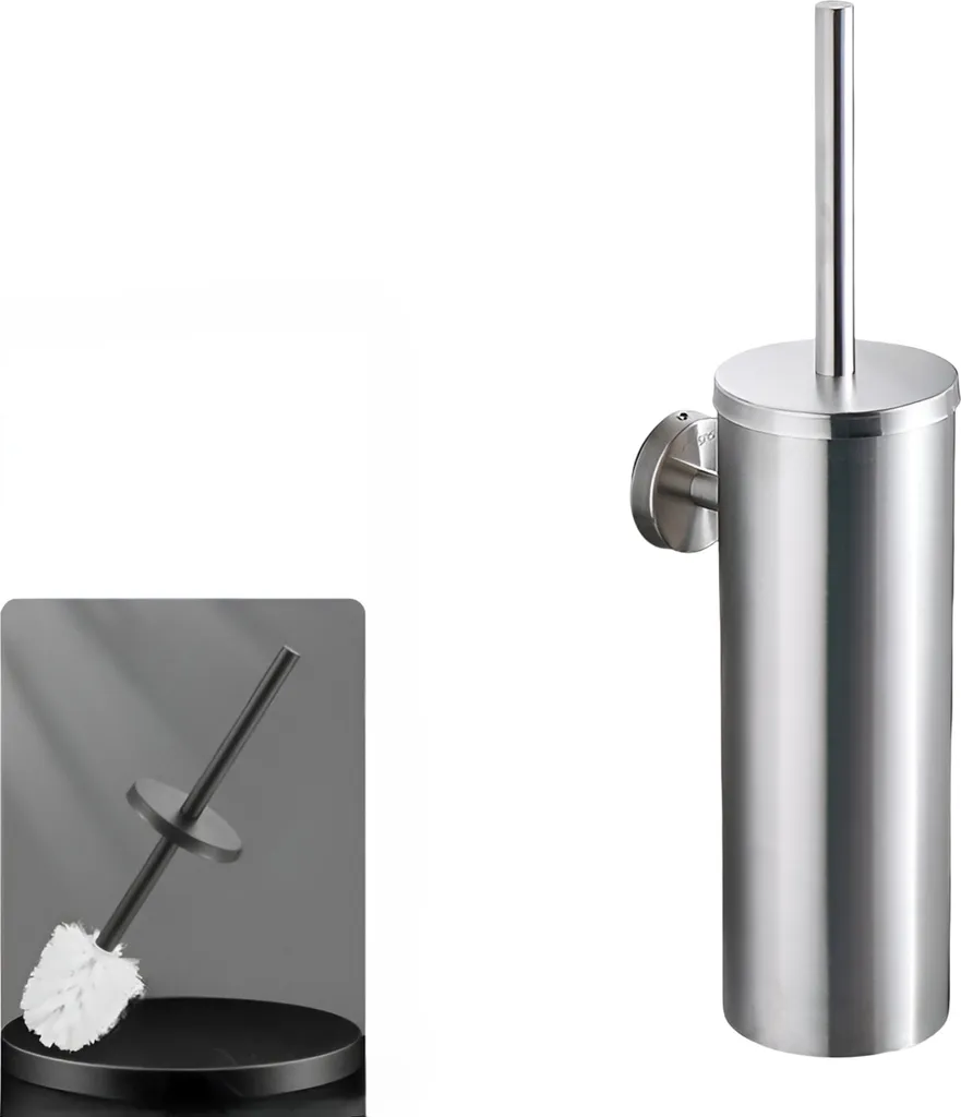 Brosse WC sans Perçage Argent Mat - Support Mural Fixation Facile - 5