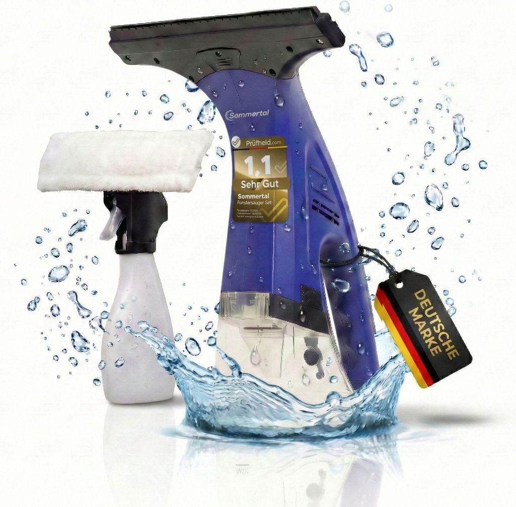Fenstersauger Set mit Sprühflasche & Mikrofaserpad | Akku Fensterreiniger 1600Pa | 25 Min Laufzeit, 250ml Tank | Streifenfreie Reinigung für Fenster