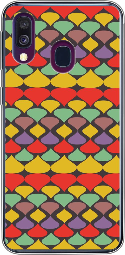MuchoWow Handyhülle Schutzhülle Hülle für Telefoonhoesje Samsung Galaxy A40 Vintage - Retro - Farben - Muster Silikon Softcase Handy Hülle -...