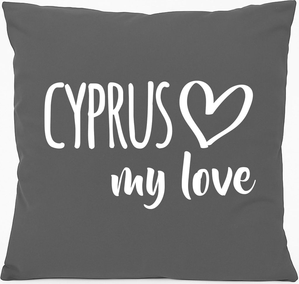 Huuraa Kissen Cyprus my love 40x40cm mit Füllung Steel Grey Baumwolle Dekokissen Geschenkidee