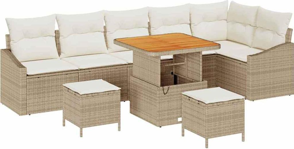 Gartensofa-set mit Kissen 9 pcs Beige Poly-Rattan